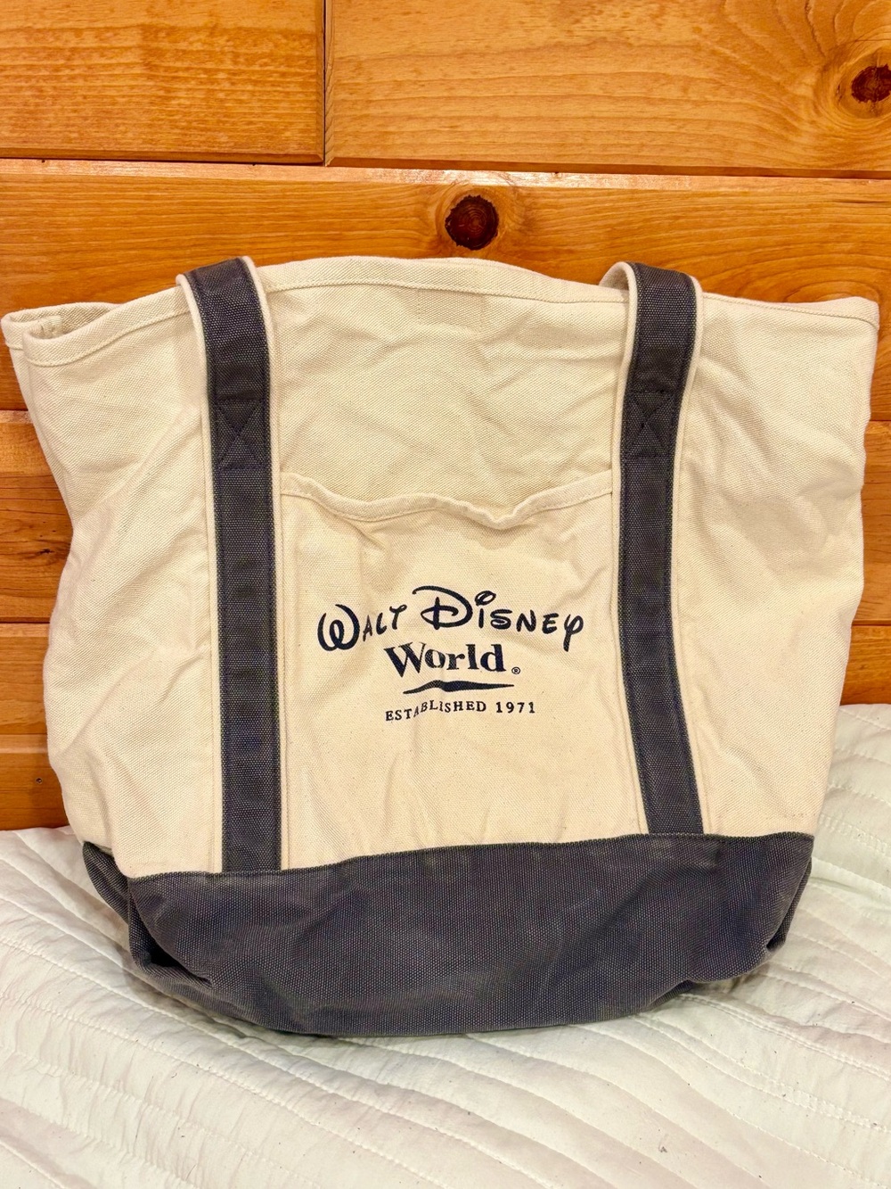 Walt Disney World Vacation Est 1971 Vintage Style Navy & Cream Canvas Tote Bag